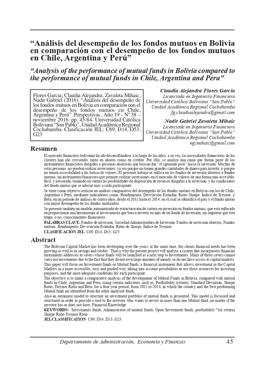 “Analysis of the performance of mutual funds in Bolivia compared to the performance of mutual funds in Chile, Argentina and Peru”