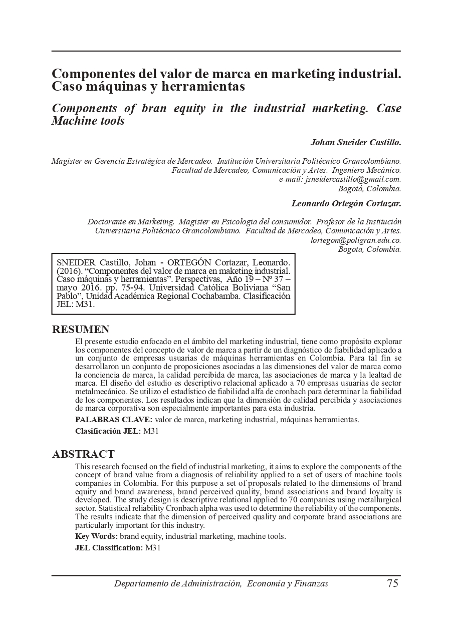Components of bran equity in the industrial marketing. Case Machine tools