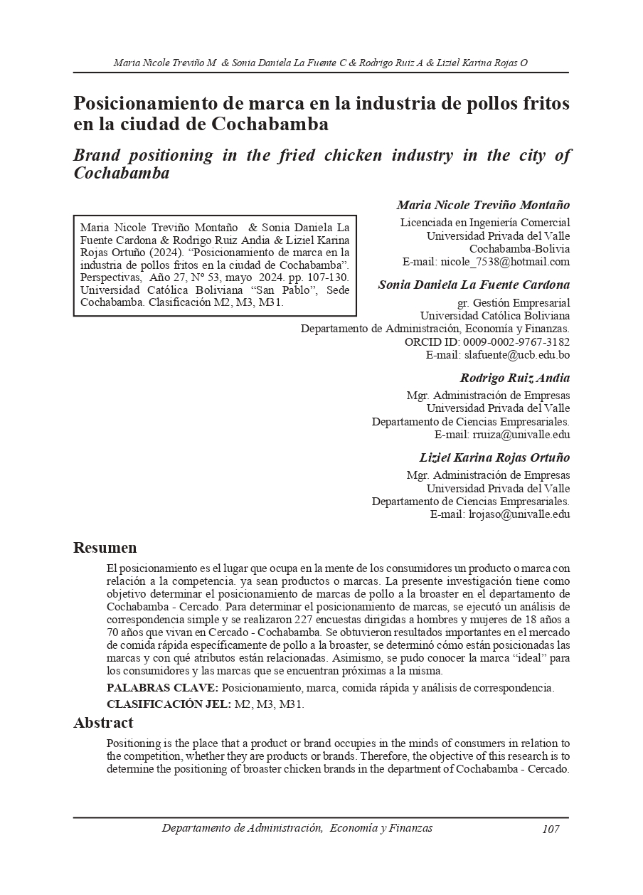 Brand positioning in the fried chicken industry in the city of Cochabamba