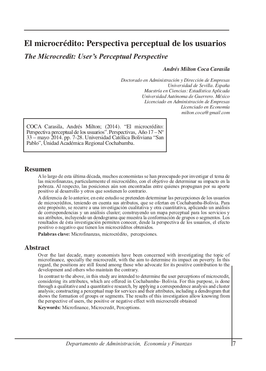 The Microcredit: User’s Perceptual Perspective