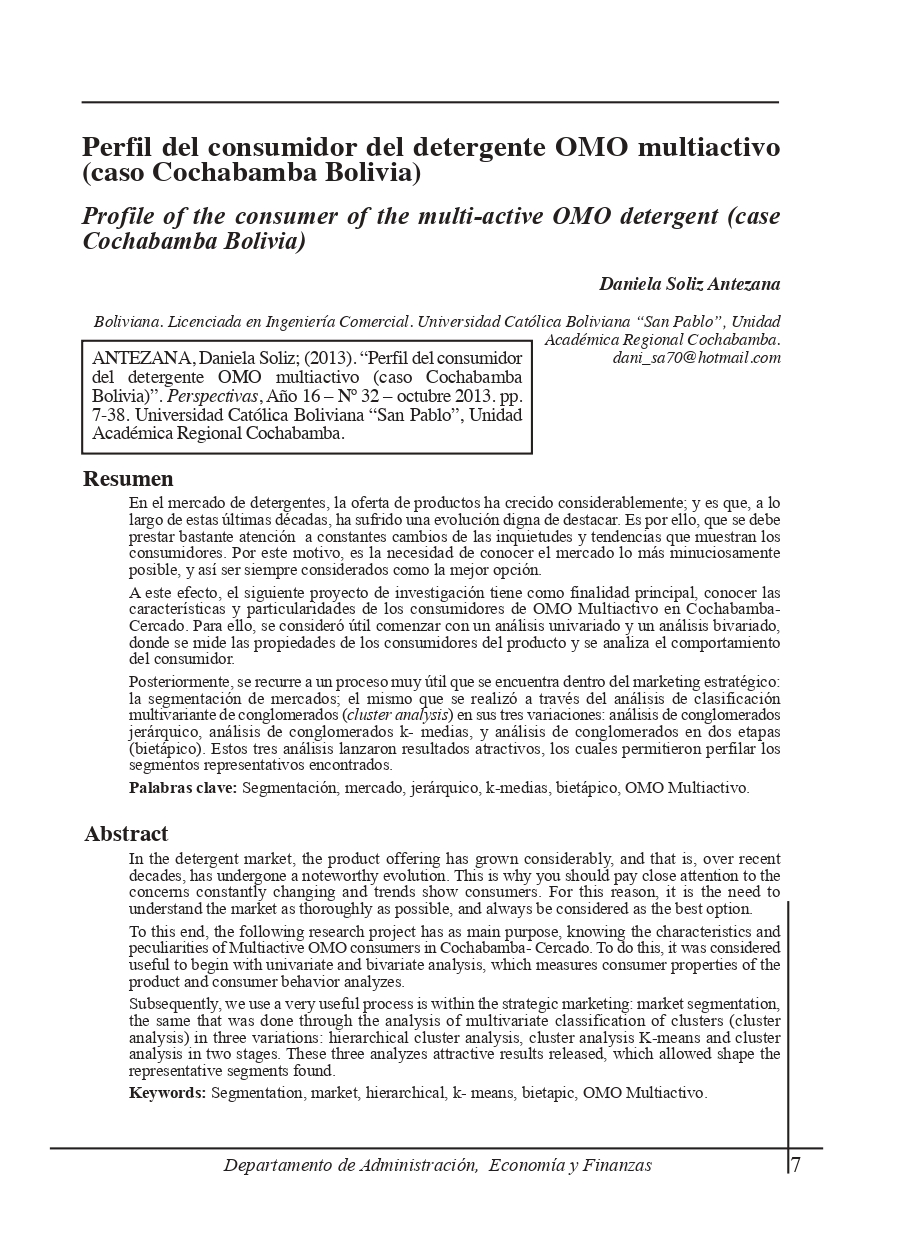 Profile of the consumer of the multi-active OMO detergent (case Cochabamba Bolivia)