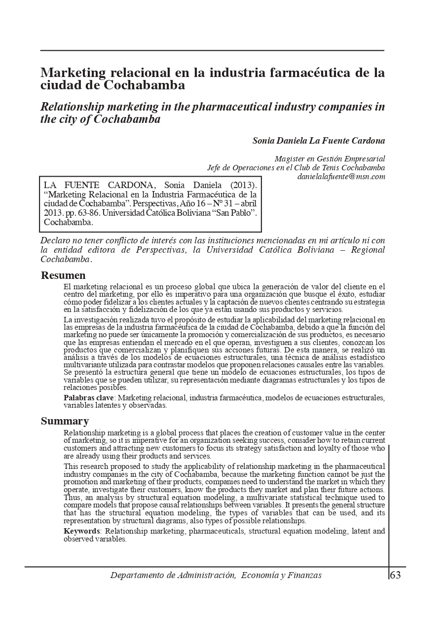 Relationship marketing in the pharmaceutical industry companies in the city of Cochabamba