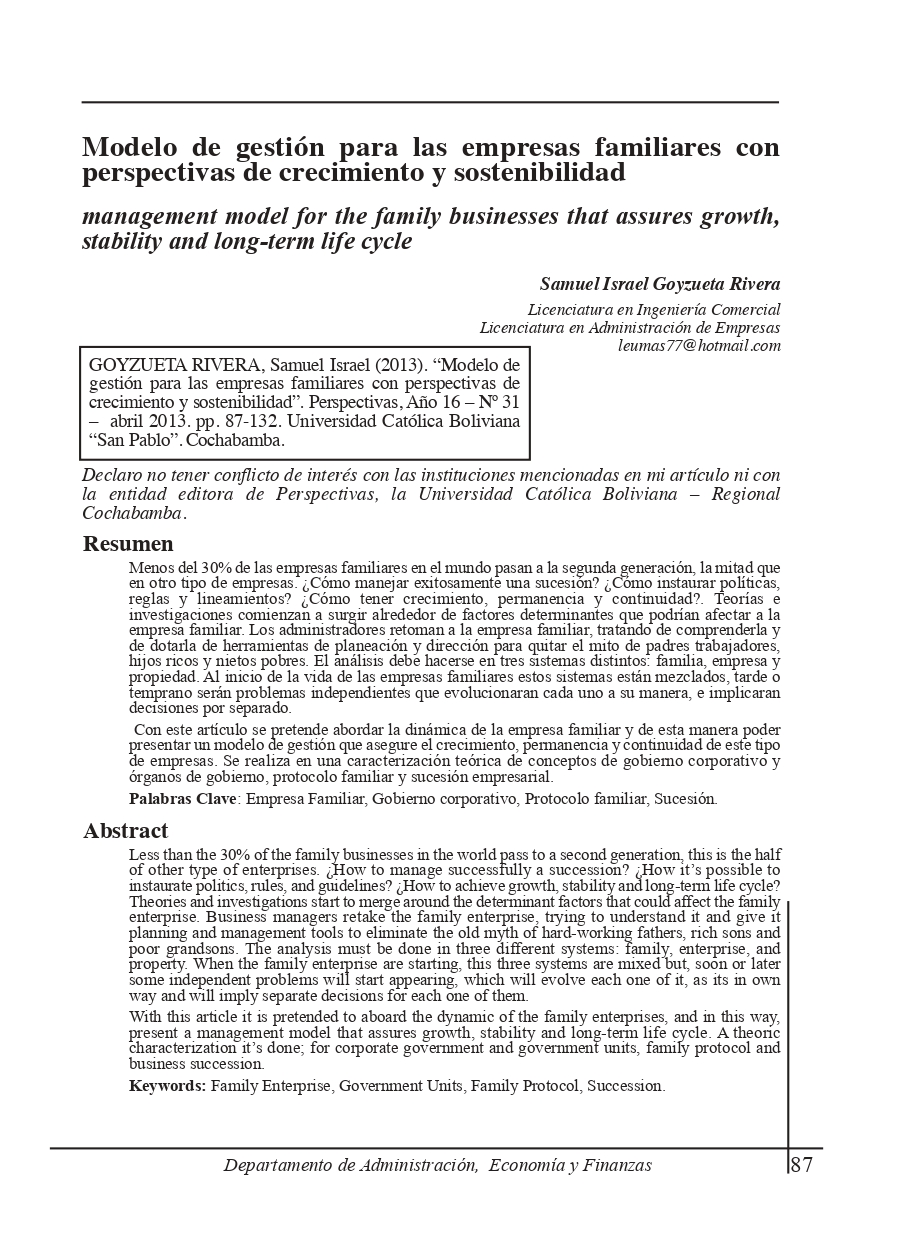 management model for the family businesses that assures growth, stability and long-term life cycle