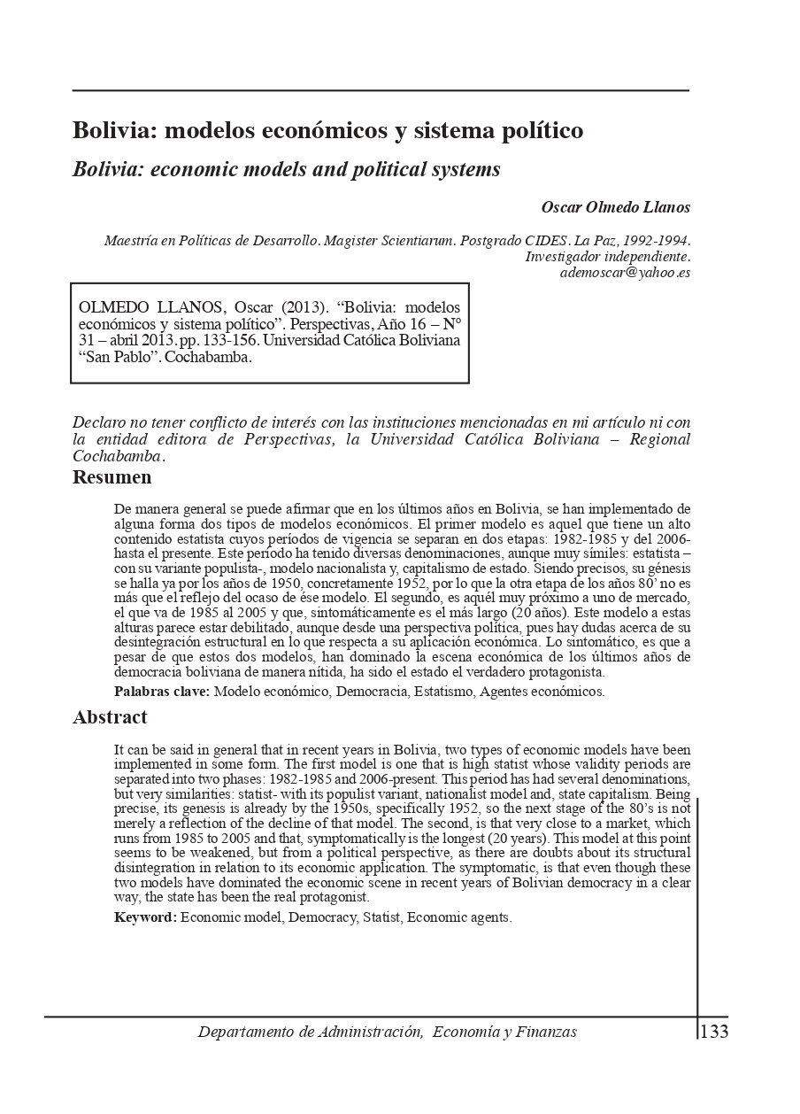 Bolivia: economic models and political systems