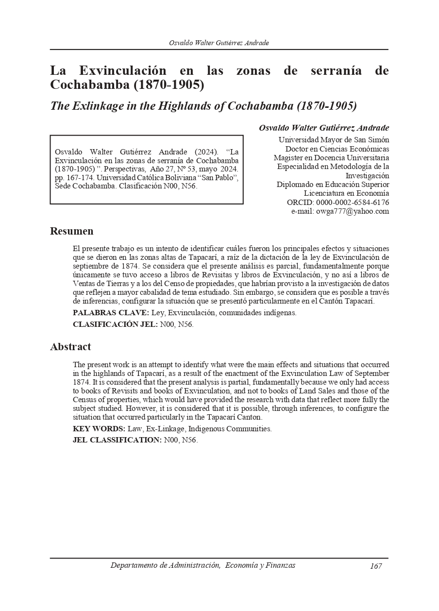 The Exlinkage in the Highlands of Cochabamba (1870­-1905)