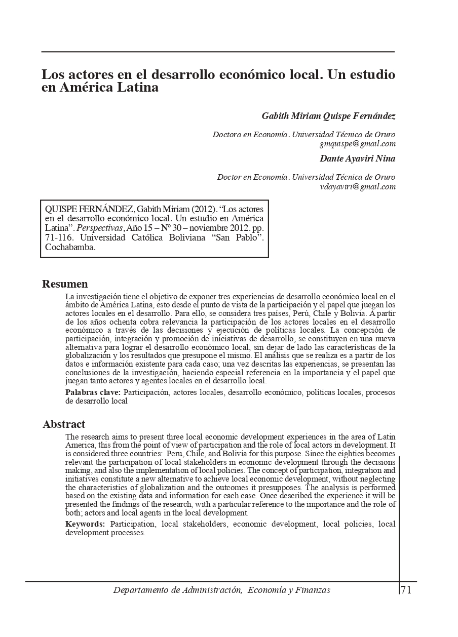 Actors in local economic development. A study in Latin America
