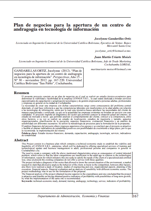 Business plan for the opening of an information technology andragogy center