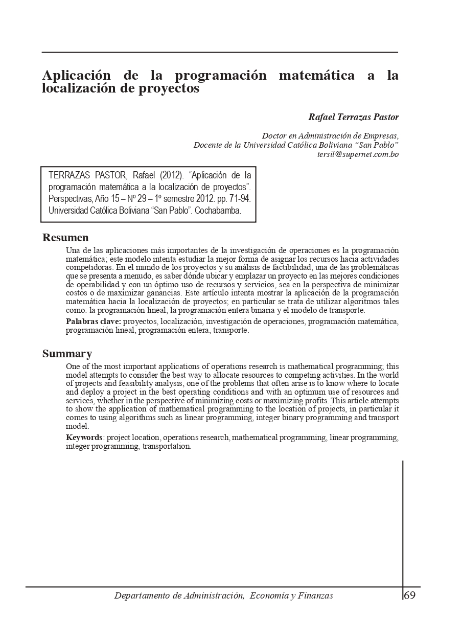 Application of mathematical programming to project localization