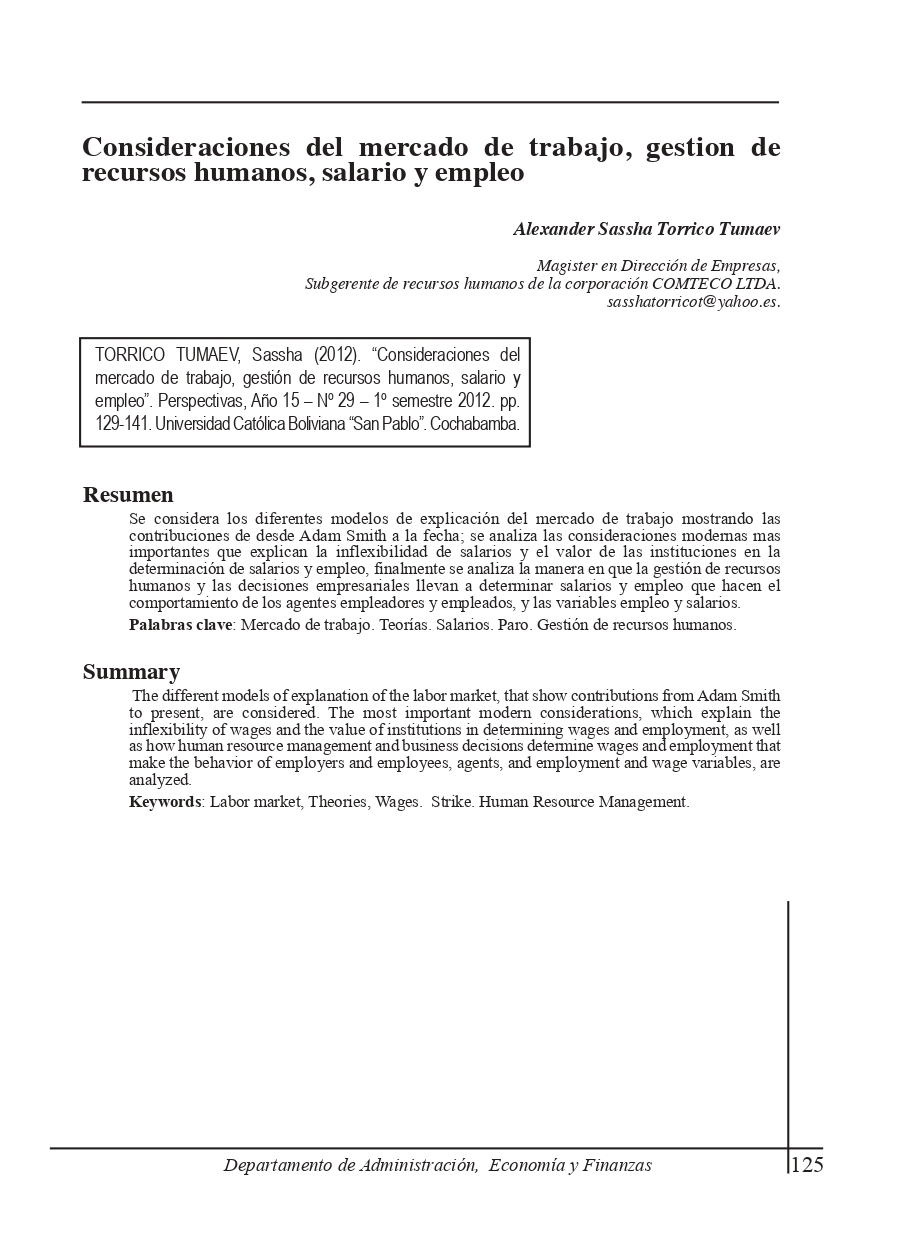 Labour market considerations, human resource management, salary and employment