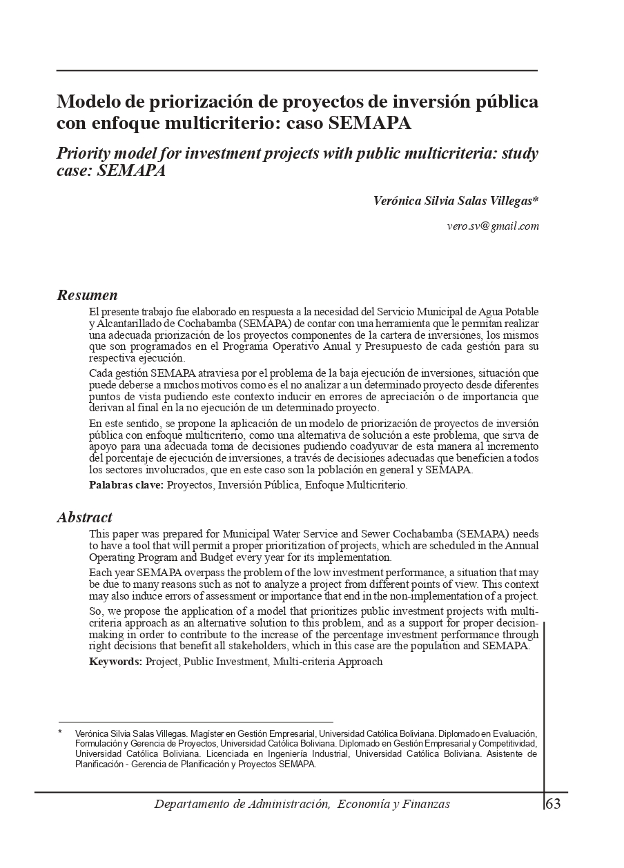 Priority model for investment projects with public multicriteria: study case: semaPa