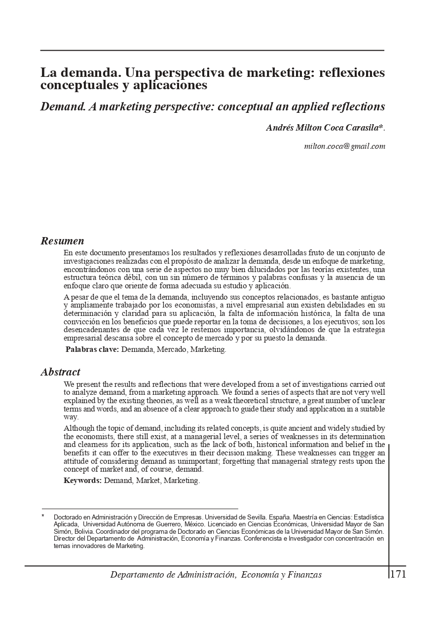 Demand. A marketing perspective: conceptual an applied reflections