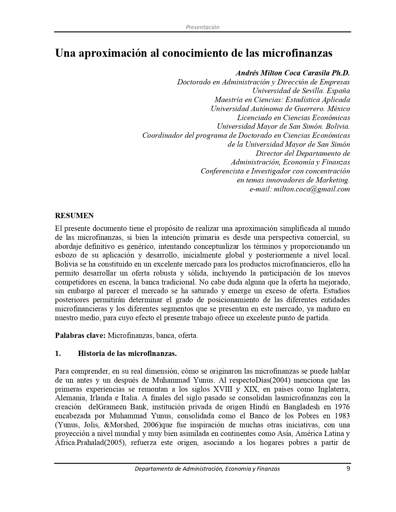 Una aproximación al conocimiento de las microfinanzas