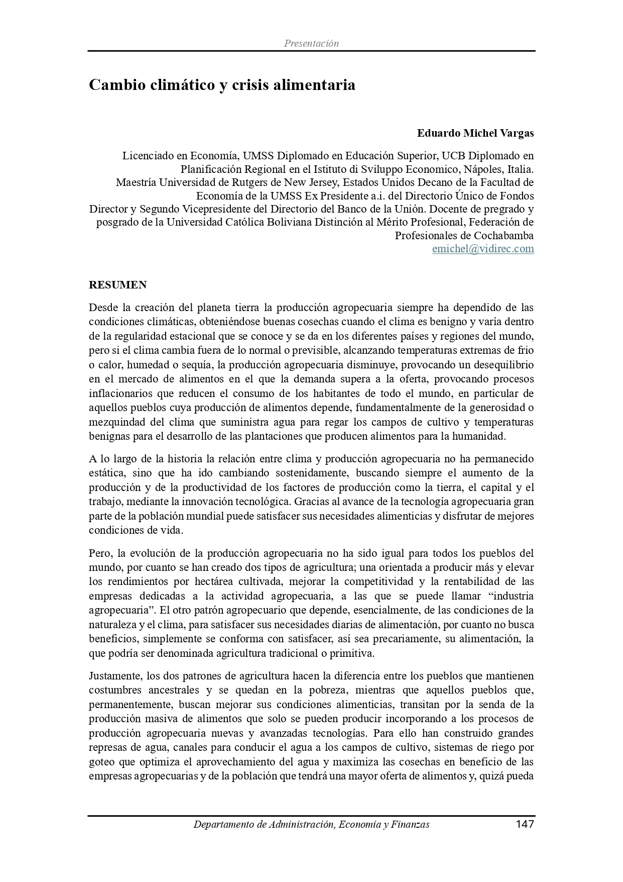 Cambio climático y crisis alimentaria