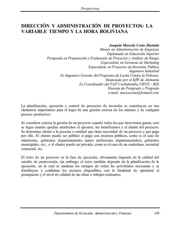 Project Management and Administration: The Time Variable and Bolivian Time