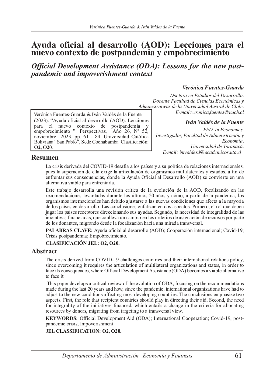 Official Development Assistance (ODA): Lessons for the new post- pandemic and impoverishment context