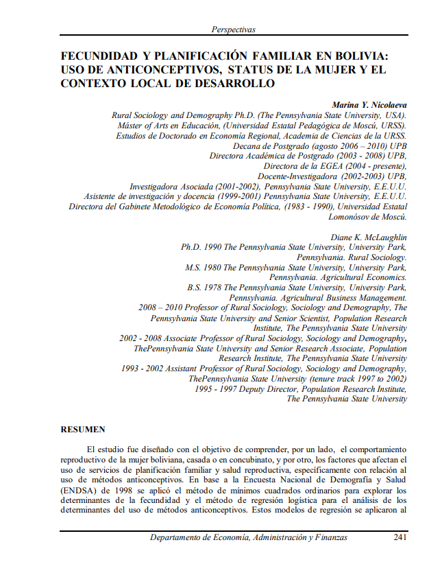 Fertility and family planning in Bolivia: contraceptive use, women’s status, and the local development context