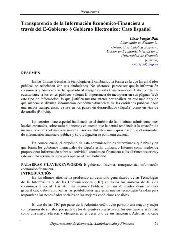 Transparency of economic-financial information through e-government: the Spanish case