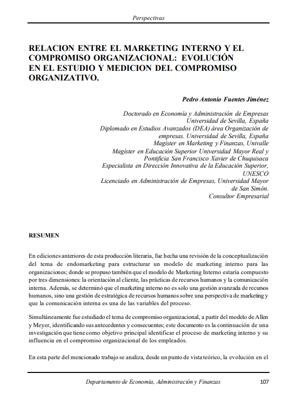 Relationship between internal marketing and organizational commitment: evolution in the study and measurement of organizational commitment.