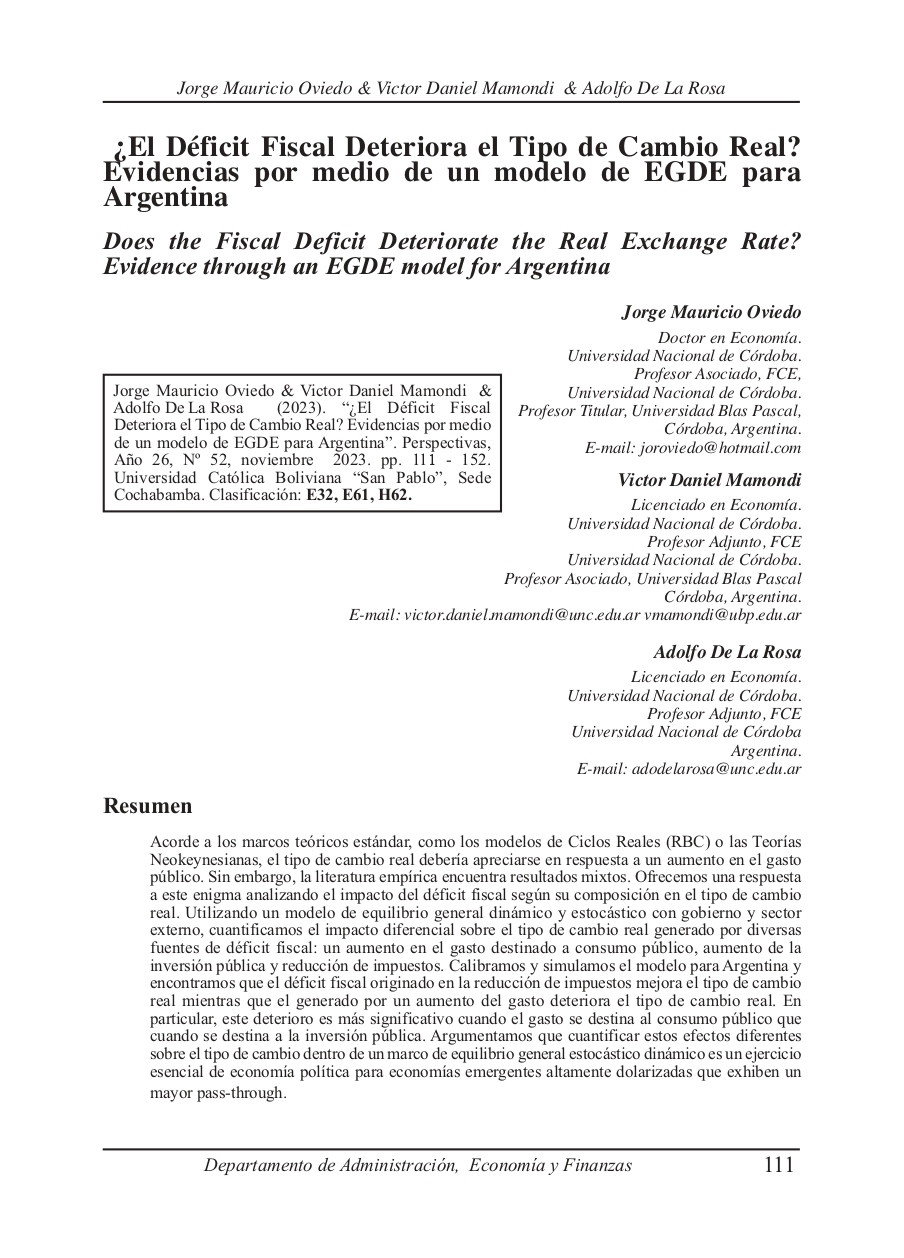 Does the Fiscal Deficit Deteriorate the Real Exchange Rate? Evidence through an EGDE model for Argentina
