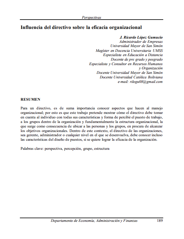 Influence of the manager on organizational effectiveness