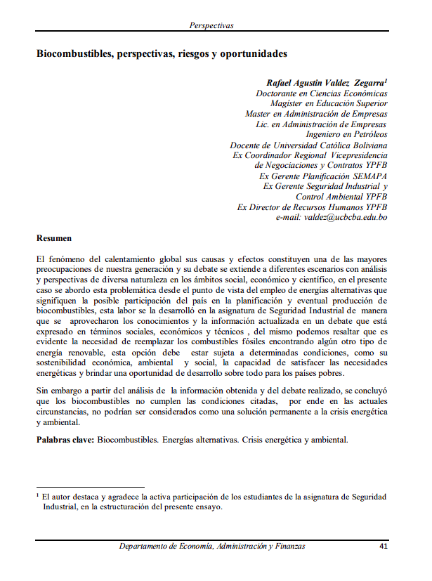 Biofuels, perspectives, risks, and opportunities