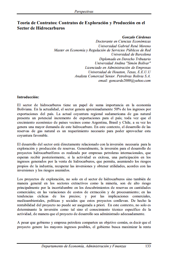 Contract theory: exploration and production contracts in the hydrocarbon sector