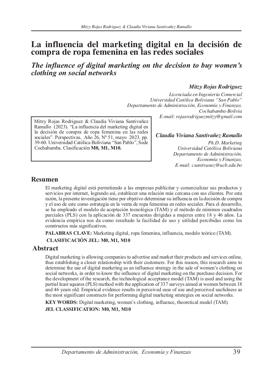 The influence of digital marketing on the decision to buy women’s clothing on social networks