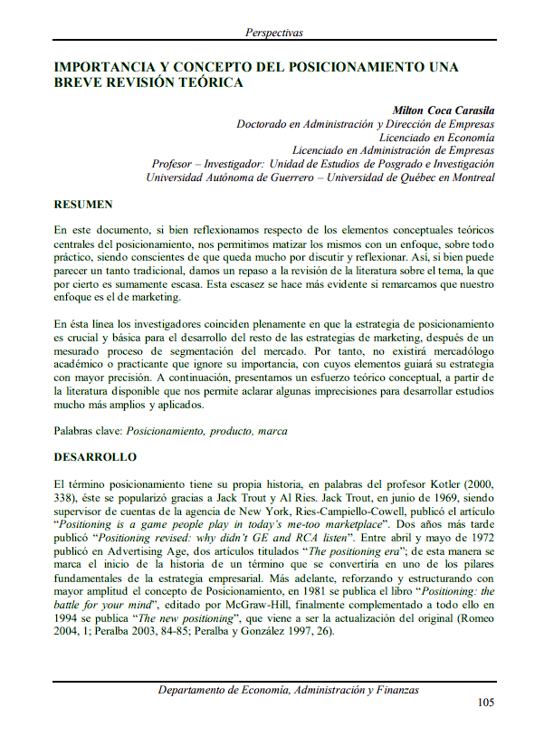 Importance and concept of positioning: a brief theoretical review