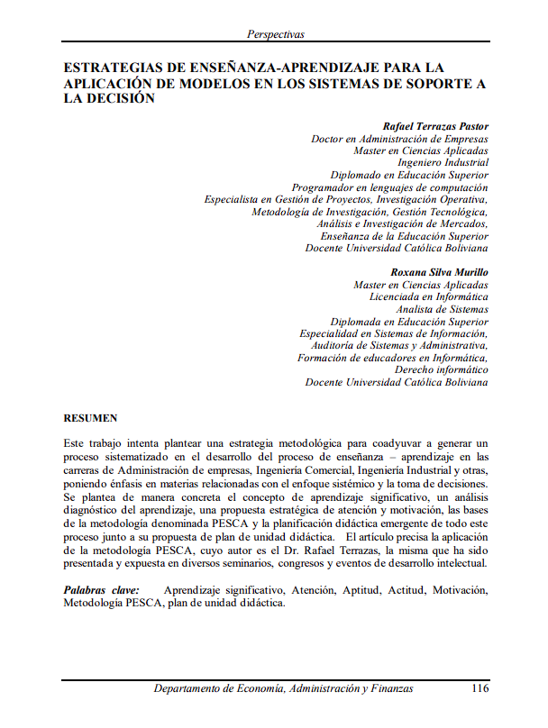 Teaching-learning strategies for the application of models in decision support systems