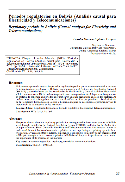 Regulatory periods in Bolivia (Causal analysis for Electricity and Telecommunications)
