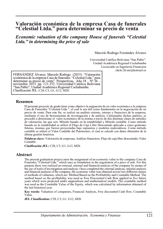 Economic valuation of the funeral home company "Celestial Ltda." to determine its sale price   2/2