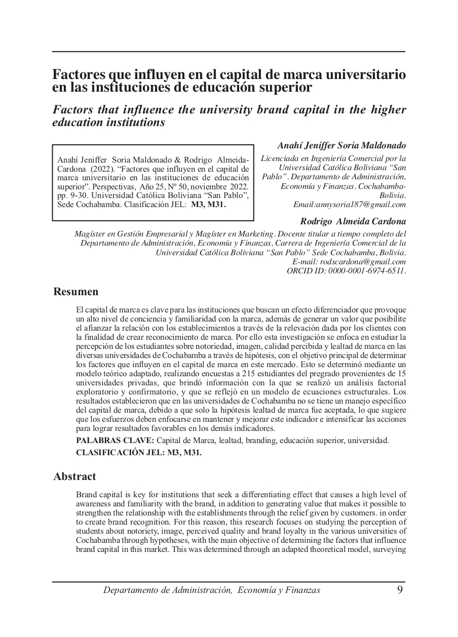 Factors that influence the university brand capital in the higher education institutions