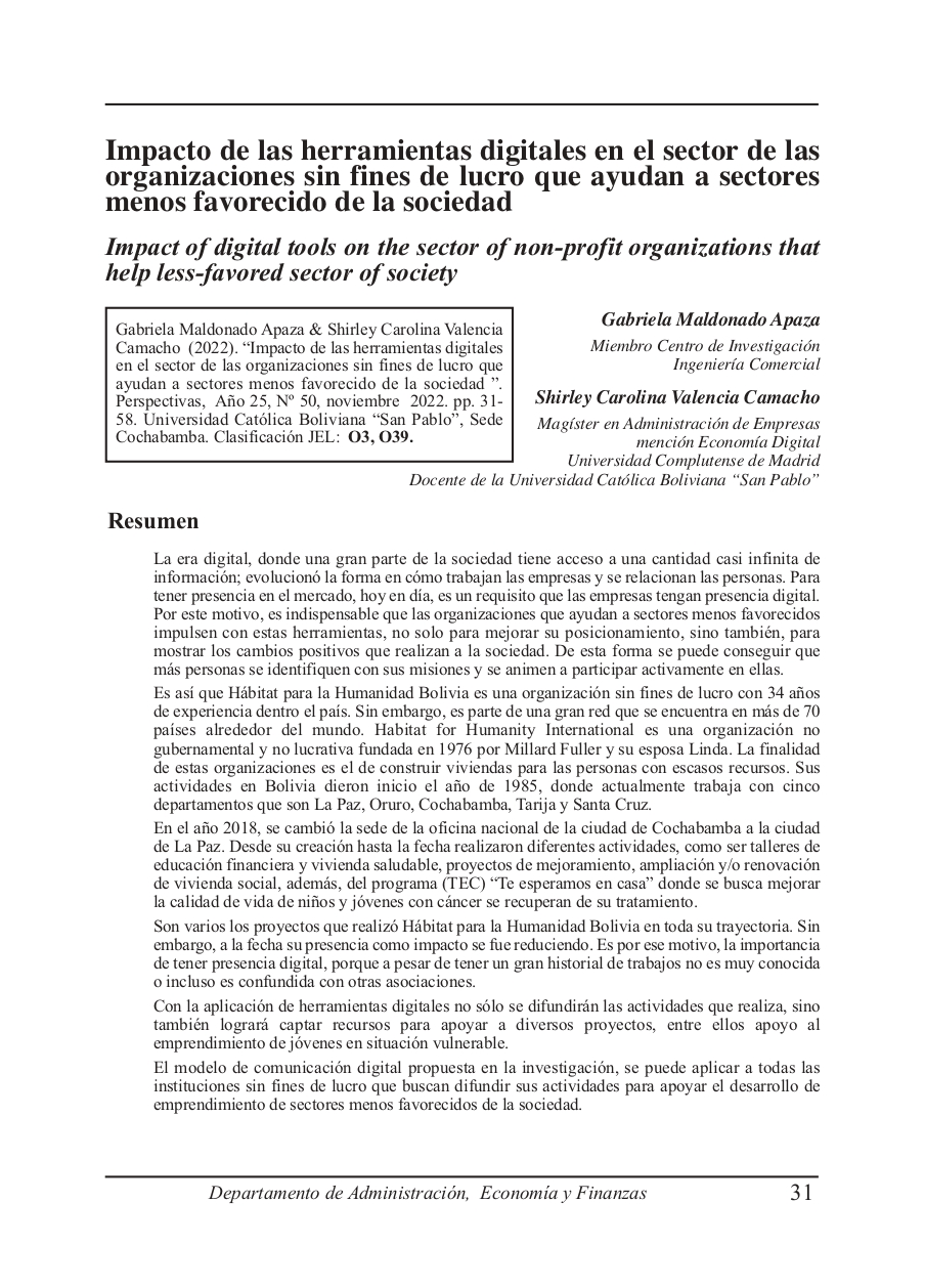 Impact of digital tools on the sector of non-profit organizations that help less-favored sector of society