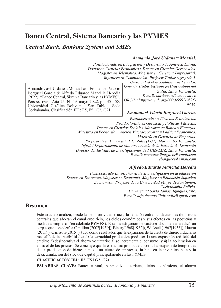 Central Bank, Banking System and SMEs
