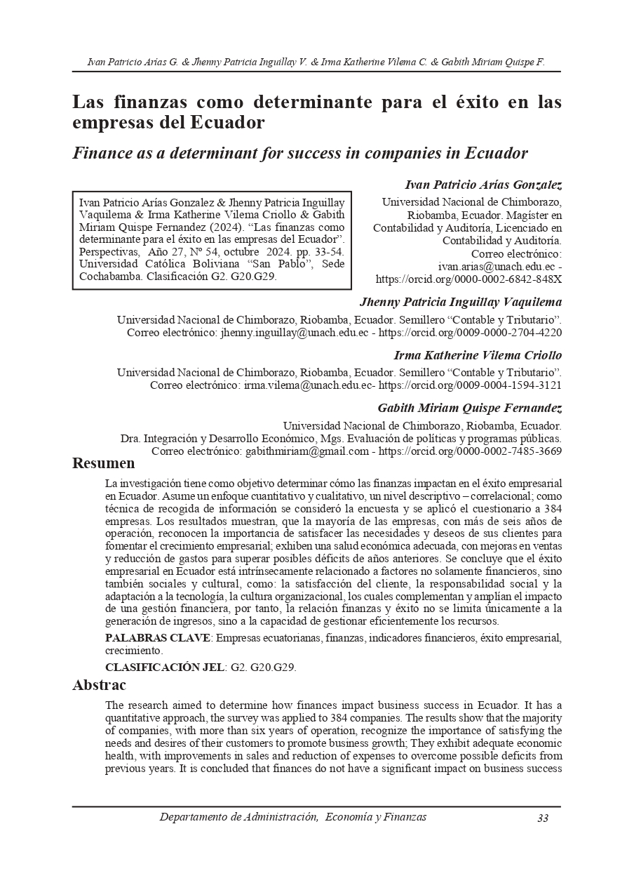 Finance as a determinant for success in companies in Ecuador