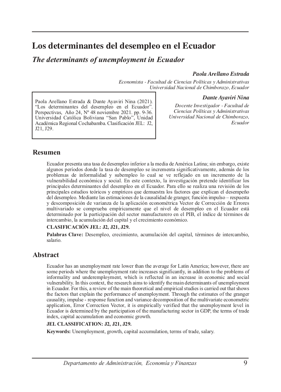 The determinants of unemployment in Ecuador
