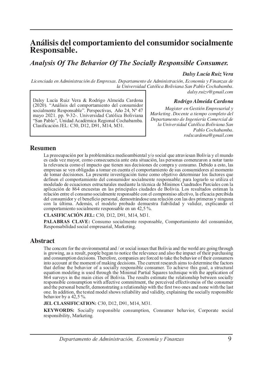 Analysis Of The Behavior Of The Socially Responsible Consumer