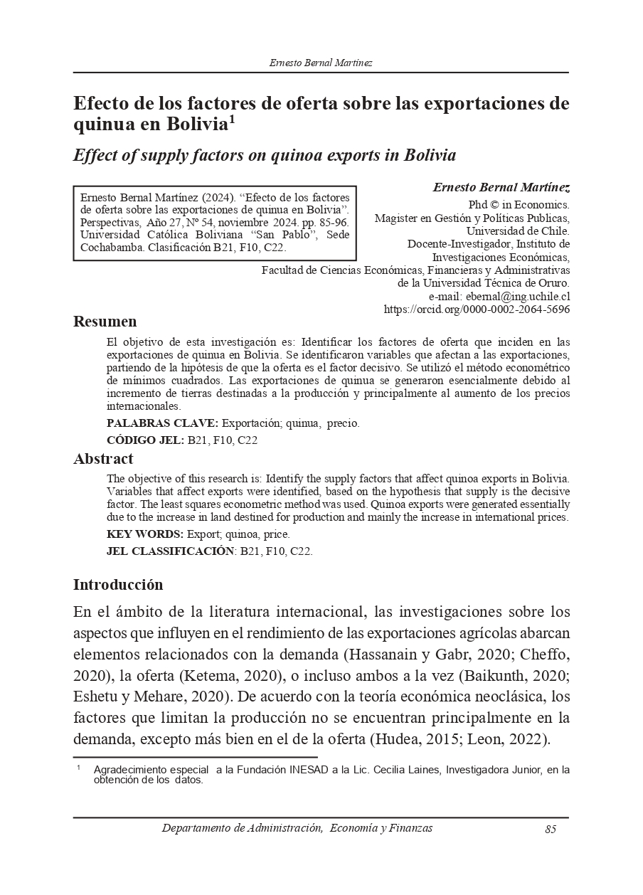 Effect of supply factors on quinoa exports in Bolivia
