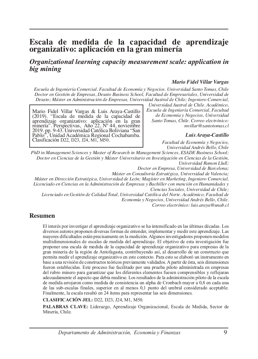 Organizational learning capacity measurement scale: application in big mining