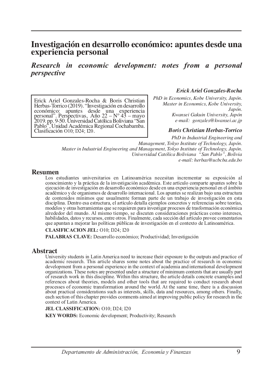 Research in economic development: notes from a personal perspective