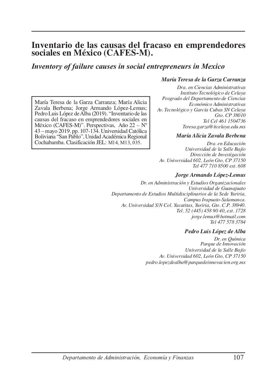 Inventory of failure causes in social entrepreneurs in Mexico
