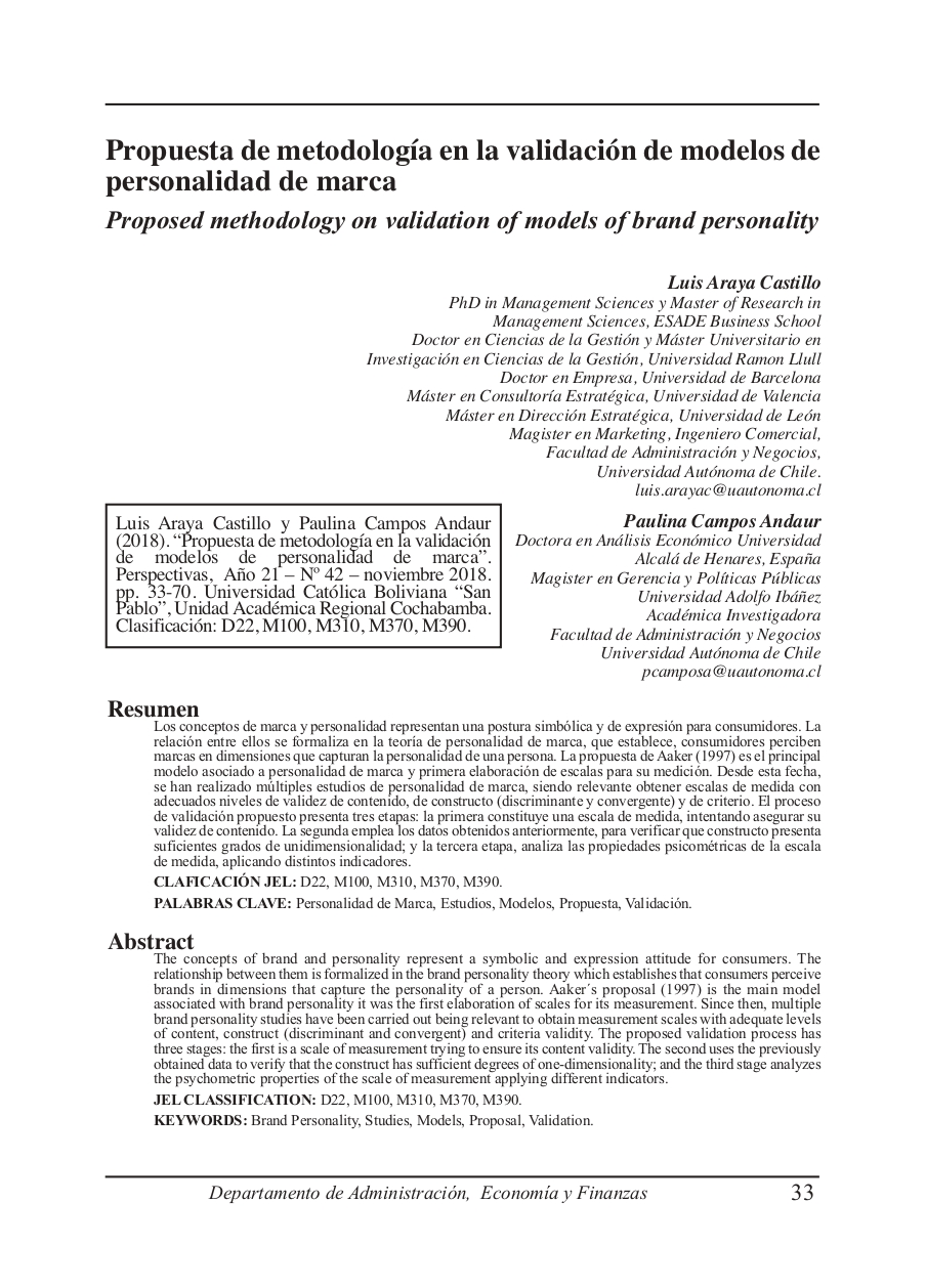 Proposed methodology on validation of models of brand personality