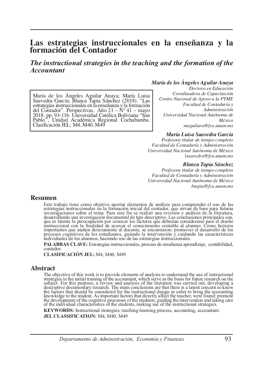 The instructional strategies in the teaching and the formation of the Accountant